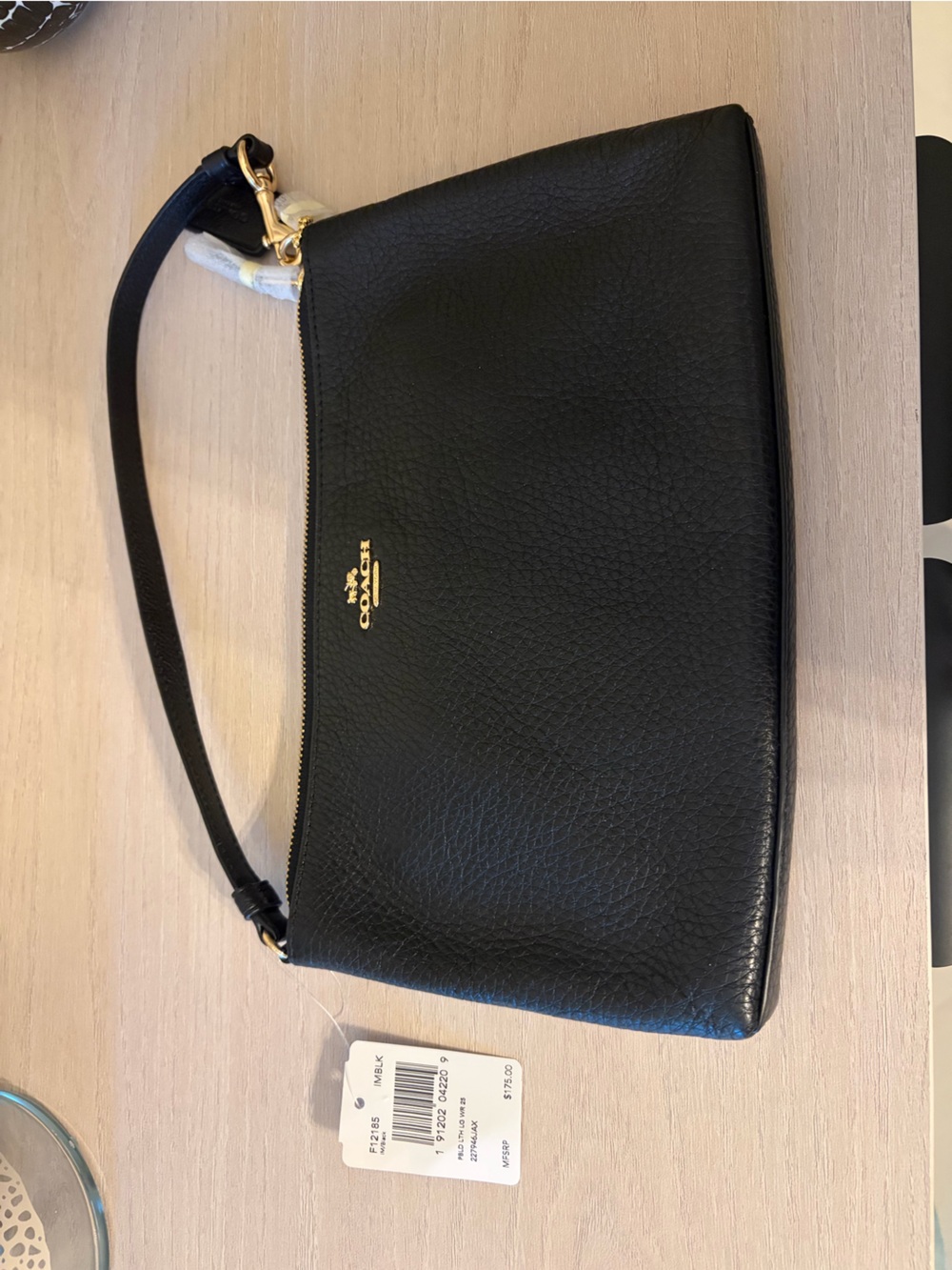 Coach Black Pebbled Leather Wristlet with Gold Hardware